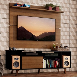 Rack Madesa Cancun com Pés e Painel para TV até 65 Polegadas - Preto/Rustic D85Z