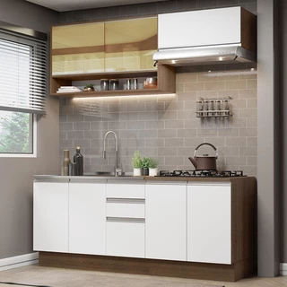 Armário de Cozinha Compacta 200cm Rustic Branco Glamy Madesa 03 em Oferta na Shopee