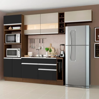 Cozinha Completa Madesa Safira com Armário e Balcão (Sem Tampo e Pia) - Rustic/Preto/Crema em Oferta na Shopee