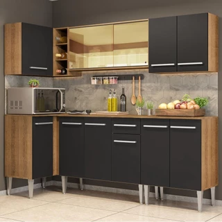 Cozinha Completa de Canto Madesa Emilly Play com Balcão e Armário Vidro Reflex em Oferta na Shopee