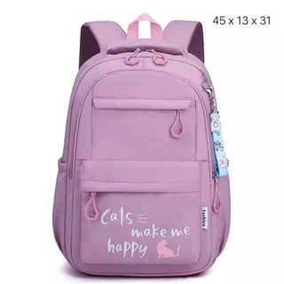 Nr82-Saco Escolar Feminino-Gato me Faz Feliz Mochila