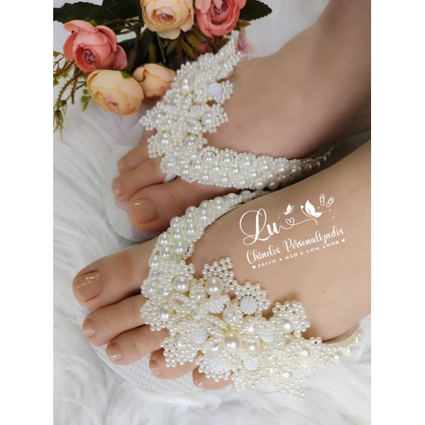 Chinelo havaianas bordado com trama de pérola Shopee Brasil