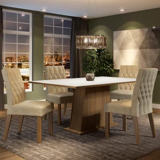Conjunto Sala de Jantar Madesa Ingrid Mesa Tampo de Madeira com 4 Cadeiras - Rustic/Branco/Imperial em Oferta na Shopee