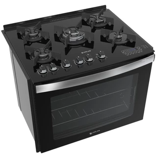 Fogão de embutir Atlas 5 bocas preto mesa de vidro - Top Gourmet Glass
