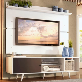 Rack Madesa Dubai e Painel para TV até 65 Polegadas com Pés - Branco/Preto 7309 em Oferta na Shopee