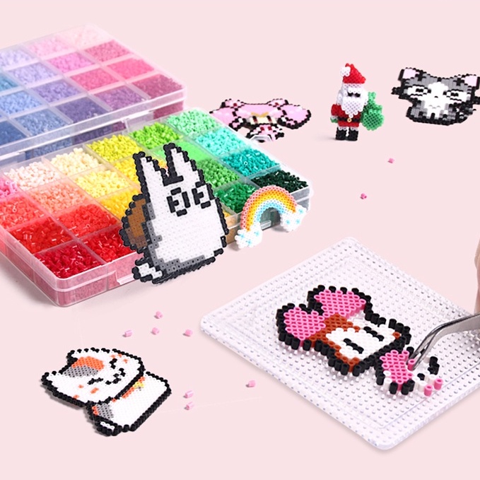 Kit Perler Beads 2,6mm, 39000Peças, Pegboard, Pinça, Mini ferro E