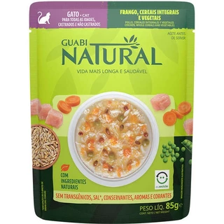 Ração Úmida Guabi Natural Sachê Frango, Cereias e Vegetais para Gatos 85g