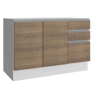 Balcão Gabinete de Pia Madesa Glamy 120 cm 2 Portas e 3 Gavetas - Branco/Rustic em Oferta na Shopee