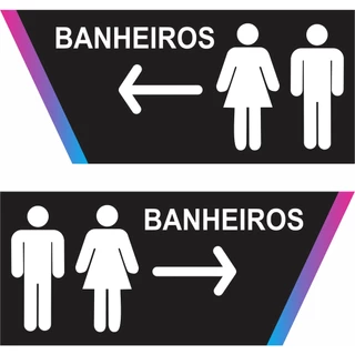 Placa de Sinalização Banheiro Masculino e Feminino Sanitário wc 27,6 x 12 cm. AZ/RS