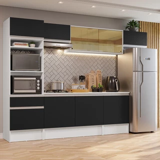 Armário de Cozinha Completa 300cm Branco/Preto Diamante Madesa 02 em Oferta na Shopee