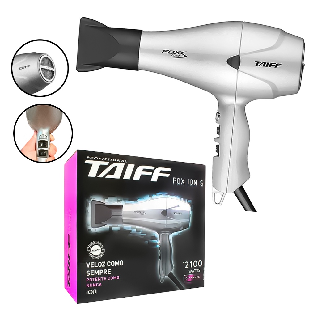 Secador de cabelo Taiff Diamante Fox Íon S prata 220V