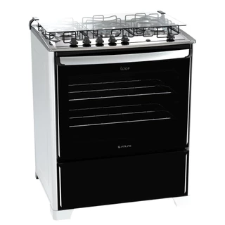 Fogão 5 bocas Atlas New UTop Branco mesa de inox - Bivolt