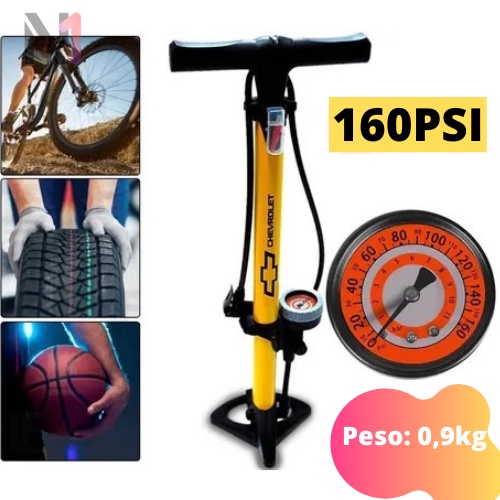 Bomba De Ar Bicicleta Profissional Manual Com Manômetro 160psi Encher ...