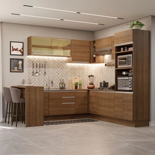 Cozinha Completa de Canto Madesa Glamy 504001  com Armário e Bancada (Sem Tampo e Pia) - Rustic em Oferta na Shopee