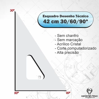 Esquadro Acrílico 30 º GRAUS Desenho Técnico 42 Cm - Fênix