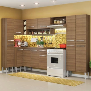 Cozinha Completa de Canto Reto Madesa Emilly Love com Armário e Balcão 13 Portas 1 Gaveta - Rustic em Oferta na Shopee