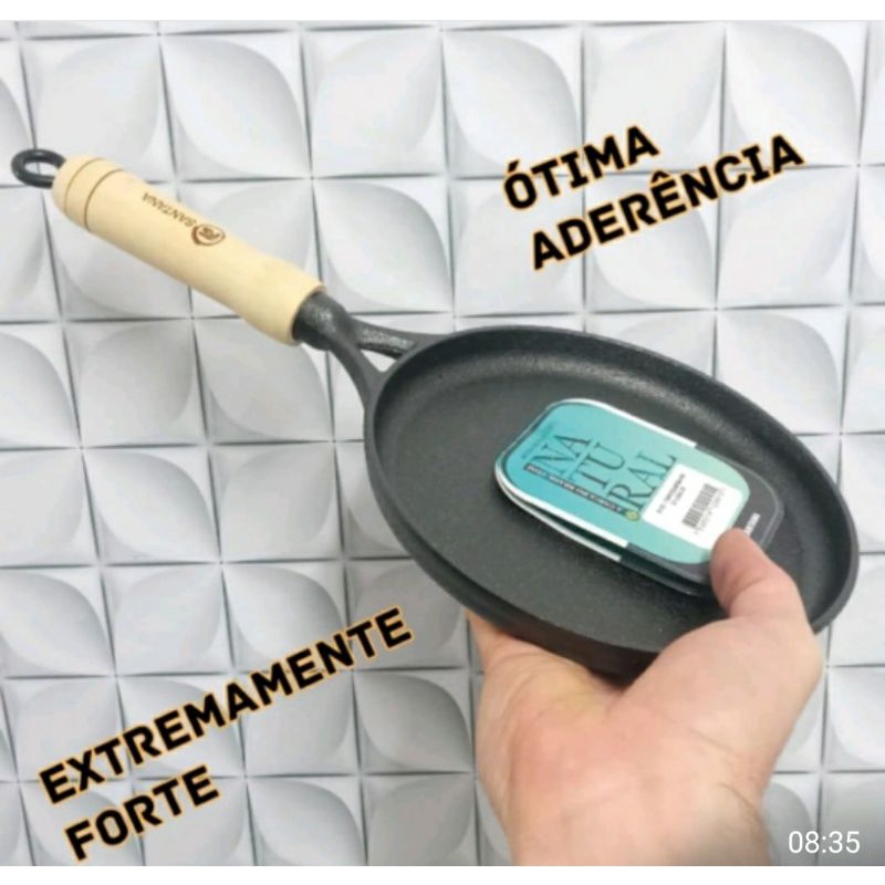 Chapa Bifeteira Frigideira Cabo Madeira diâmetro 18cm