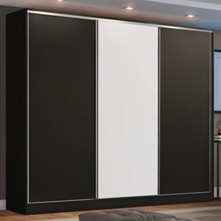 Guarda Roupa Casal 100% MDF Madesa Zurique 3 Portas de Correr - Preto/Preto/Branco