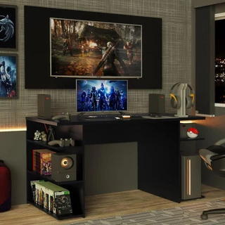 Mesa para Computador Gamer e Painel para TV até 50 Madesa - Preto em Oferta na Shopee