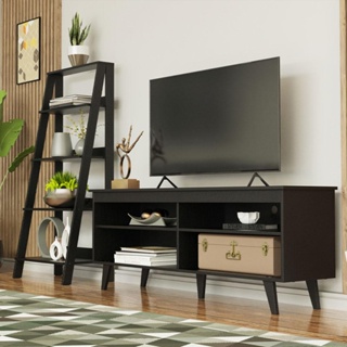 Rack para TV até 65 Polegadas Madesa Udine + Estante Escada - Preto