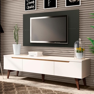 Rack Madesa Reims e Painel para TV até 55 Polegadas 2 Portas e 1 Gaveta - Branco/Preto