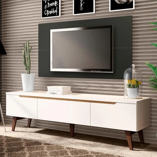 Rack Madesa Reims e Painel para TV até 55 Polegadas 2 Portas e 1 Gaveta - Branco/Preto em Oferta na Shopee