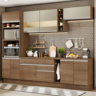 Cozinha Completa Madesa Vicenza com Armário e Balcão + Tampo - Rustic/Rustic/Crema em Oferta na Shopee