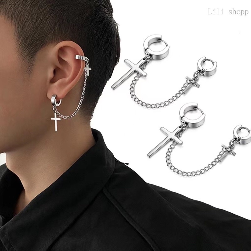 1Pçs Brinco De Argola com Cruz e Correte varias modelo Aço inox Masculino Feminino /moda