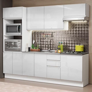 Cozinha Completa 100% MDF Madesa Acordes 250003 com Armário e Balcão - Frentes Branco Brilho em Oferta na Shopee