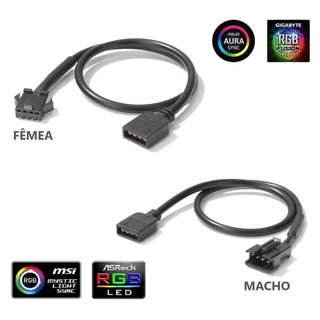 Cabo Conversor Cooler Fan RGB 4 Pinos 12v Para Vdg Macho ou Femea Dissipador