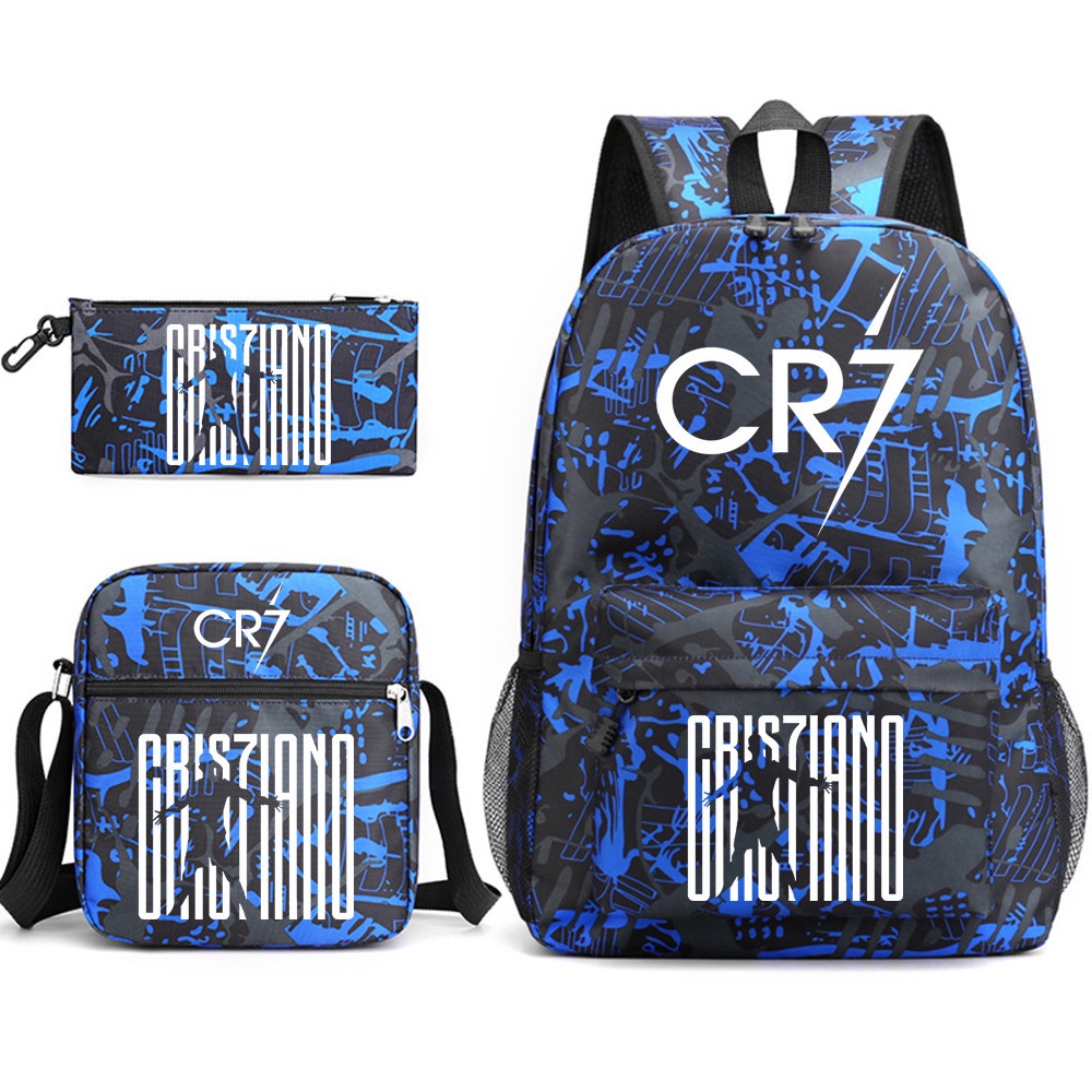 CR7 mochila infantil 3pcs 17in Padrão de anime Moda casual canvas menino menina estudante mochila escolar bolsa de mensageiro Bolsa de lápis