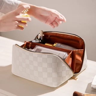 Saco De Travesseiro Xadrez Cosméticos Armazenamento De Grande Capacidade Viagem Portátil ins Cosmetic Toiletry Bag