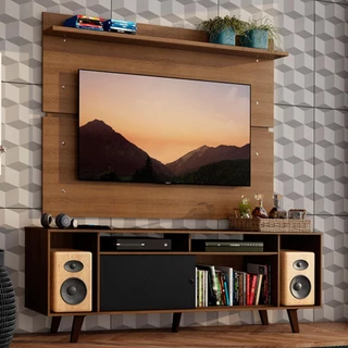 Rack Madesa Cancun com Pés e Painel para TV até 65 Polegadas - Rustic/Preto  7K5Z em Oferta na Shopee