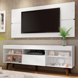 Rack com Painel para TV até 65 Polegadas Madesa Miami com Pés - Branco/Rustic