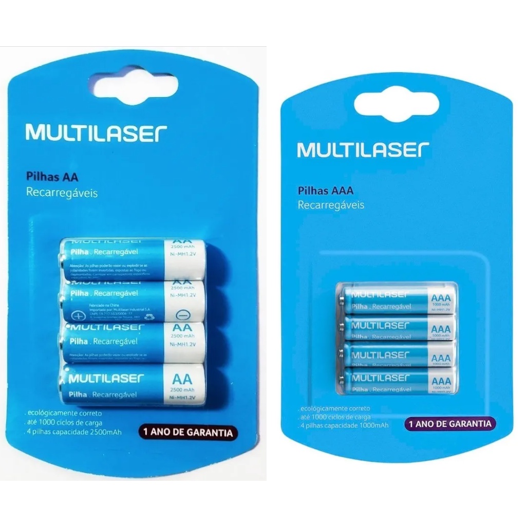 Kit Pilhas Recarregaveis Multilaser Com 4 AA + 4 AAA Xbox Controle Microfone