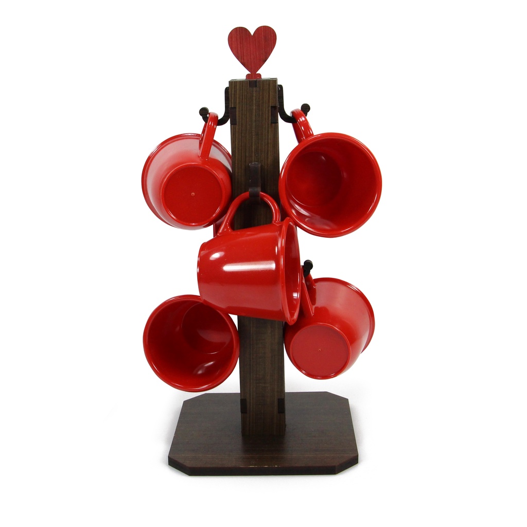 Pedestal Porta Xícara Mancebo Mdf Com 6 Xícaras Vermelha 85 Ml Acrílica