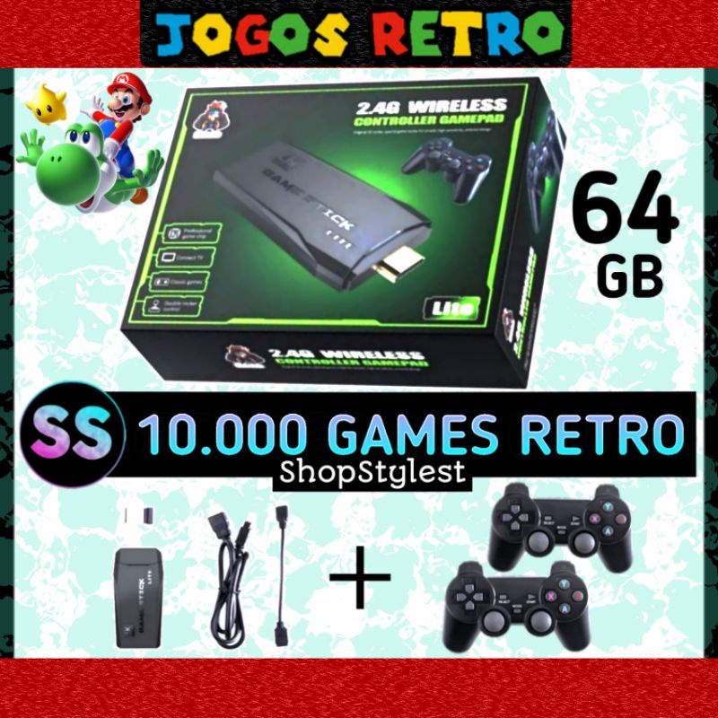 DAFUSHOP Videogame Stick 10mil Jogos 64gb 2 Controles Sem Fio