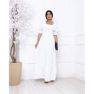 Vestido Feminino Casamento Civil Vestido Chá de Bebê Branco Longo