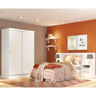 Quarto Completo com Guarda Roupa Luke e Cabeceira com 2 Mesas Laterais Madesa - Branco em Oferta na Shopee