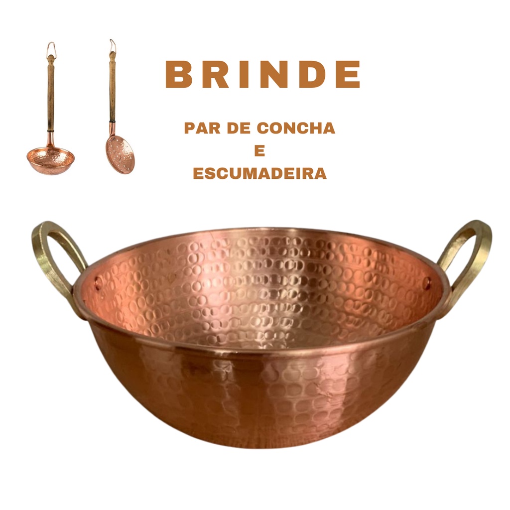 Tacho Cobre Puro 5 Litros Chapa Grossa Alça de Bronze