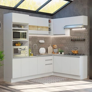 Cozinha Completa de Canto Madesa Glamy 419001 com Armário e Balcão (Sem Tampo e Pia) - Branco em Oferta na Shopee