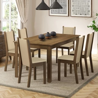 Conjunto Sala de Jantar Madesa Miriam Mesa Tampo de Madeira com 6 Cadeiras - Rustic/Crema/Pérola