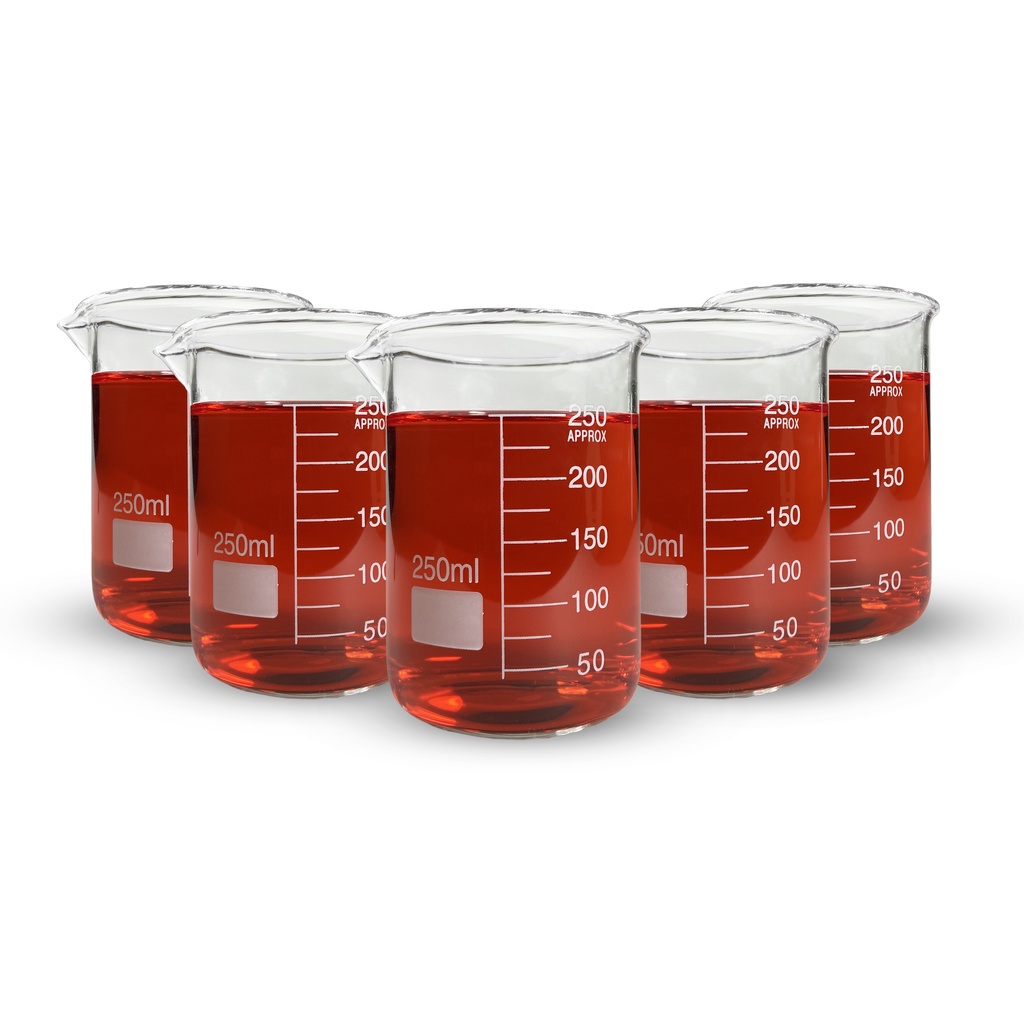 Kit 5 Becker Bequer Graduado de Vidro 250ml