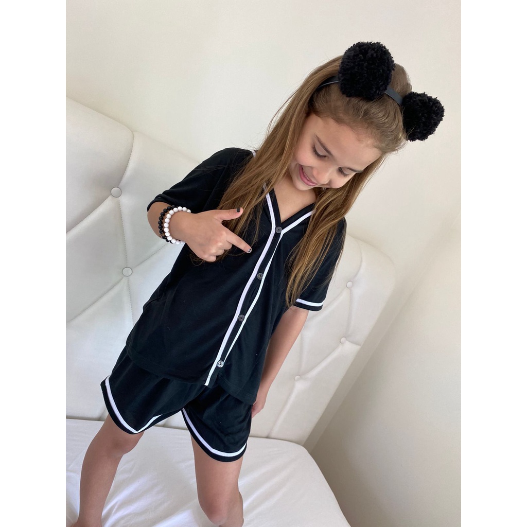 Pijama Infantil Com Botões estilo americano aberto manga curta e short em Oferta na Shopee
