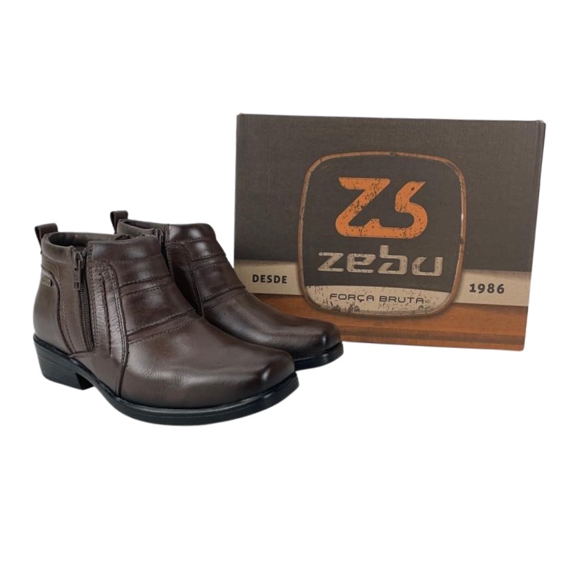 Sapato Botina Social Masculino Original Zebu Marrom Café c/ Zíper