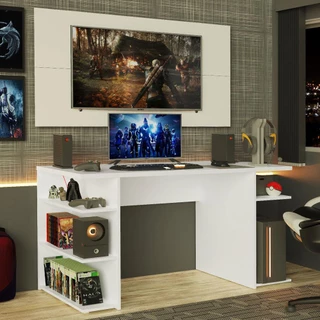 Mesa para Computador Gamer Madesa 9409 e Painel para TV até 50 Polegadas - Branco em Oferta na Shopee