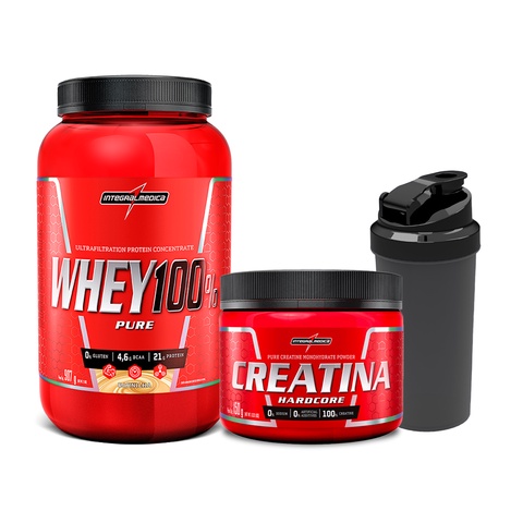 Kit Whey 100% Pure Pote 900g + Creatina Creatine 150g + Coqueteleira – Integralmedica