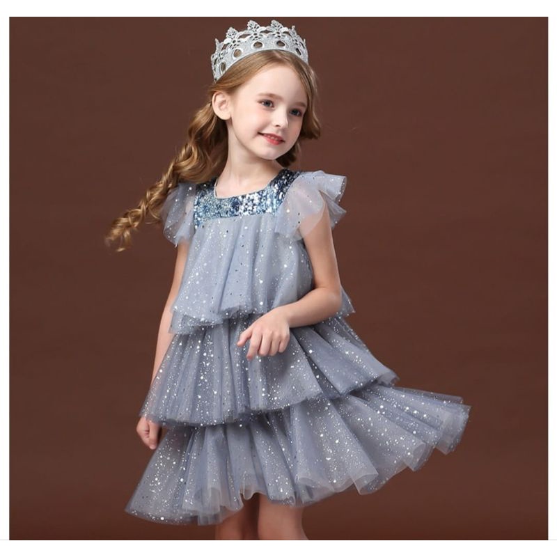 Vestido infantil festa luxo 2024 importado com tiara princesa