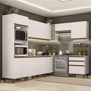 Cozinha Completa de Canto Madesa Reims 462002 com Armário e Balcão - Branco
