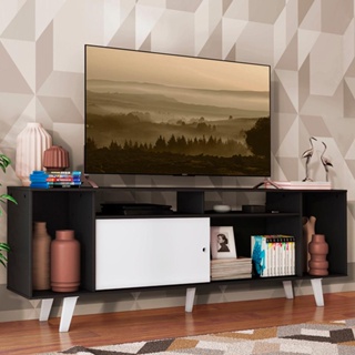 Rack para TV até 65 Polegadas Madesa Cancun com Pés - Preto/Branco/Branco